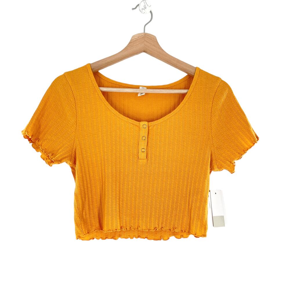 BP. Nordstrom Pointelle Rib Crop Henley Tee Scoop in Yellow